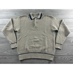 Vintage Sears Roebuck 1886 Sweater Seed-Stitch Collared Pullover Beige/Navy Sz L